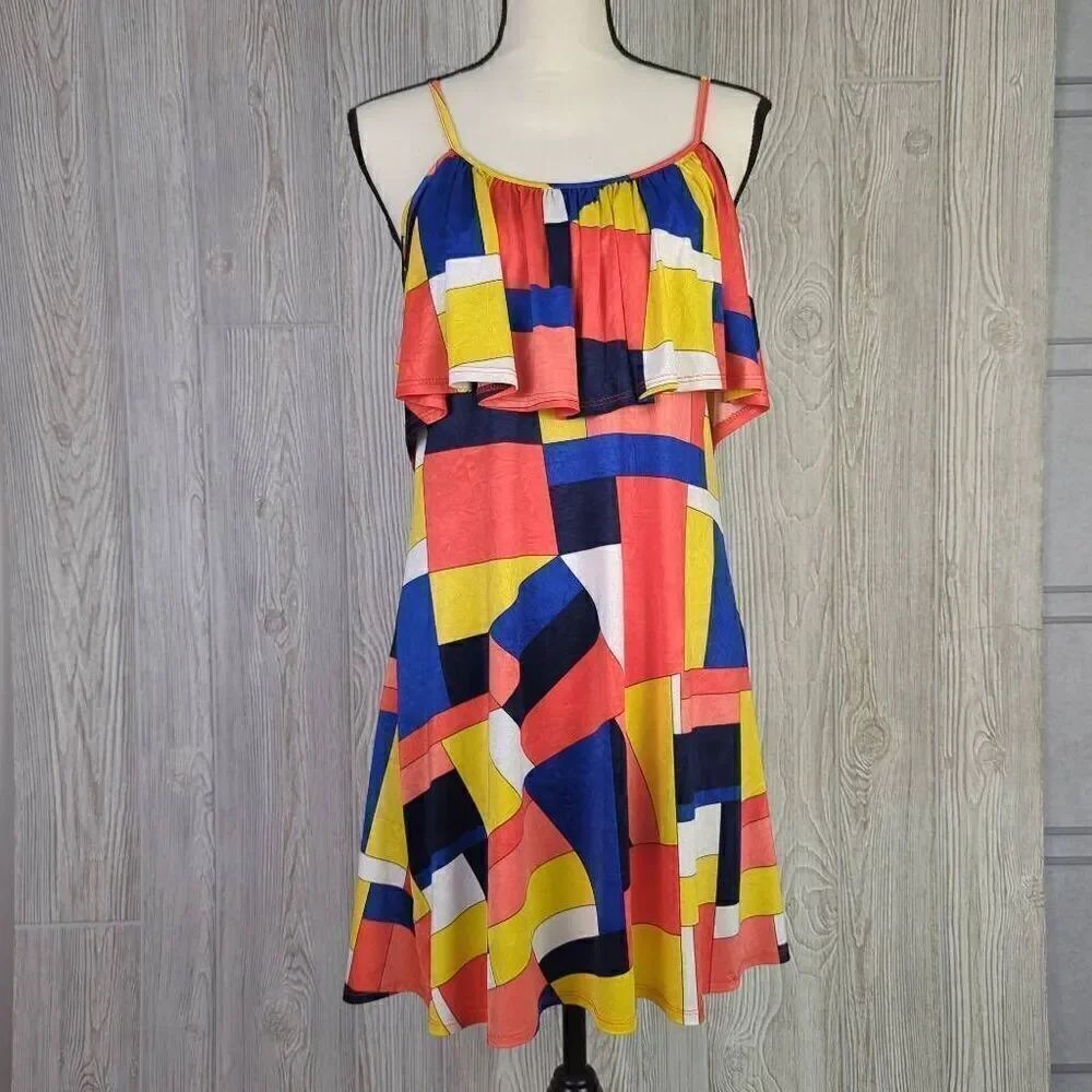 Vintage Purple Rain Womens Size Medium Cold Shoulder Dress Multicolor Geometric